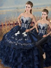 Most Popular Navy Blue Sleeveless Satin and Organza Lace Up Sweet 16 Quinceanera Dress for Sweet 16 and Quinceanera