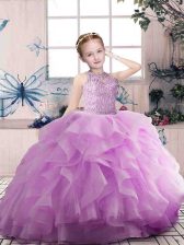 Custom Made Scoop Sleeveless Organza Girls Pageant Dresses Beading and Ruffles Zipper