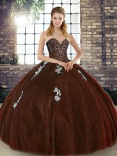 Attractive Floor Length Lace Up Vestidos de Quinceanera Brown for Military Ball and Sweet 16 and Quinceanera with Beading and Appliques