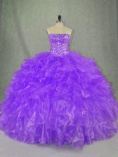 Fantastic Purple Quinceanera Dress Sweet 16 and Quinceanera with Beading and Ruffles Strapless Sleeveless Lace Up