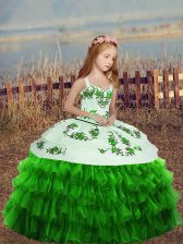 Affordable Sleeveless Lace Up Floor Length Embroidery and Ruffled Layers Pageant Dress for Teens