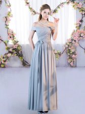  Grey Sleeveless Belt Floor Length Court Dresses for Sweet 16