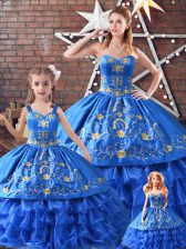 Blue Sweetheart Lace Up Embroidery Sweet 16 Dress Sleeveless