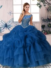  Royal Blue Scoop Neckline Beading and Pick Ups Quinceanera Dresses Sleeveless Zipper