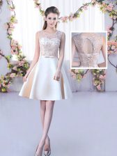  Champagne Satin Lace Up Dama Dress Sleeveless Mini Length Lace and Belt