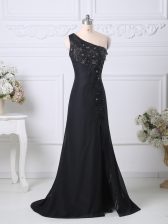  Black Side Zipper Beading and Lace Sleeveless Brush Train