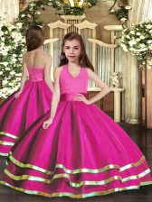 Classical Fuchsia Sleeveless Ruffled Layers Floor Length Kids Pageant Dress