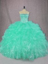 Custom Fit Turquoise Strapless Neckline Beading and Ruffles Sweet 16 Quinceanera Dress Sleeveless Lace Up