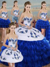  Royal Blue Sweet 16 Dress Military Ball and Sweet 16 and Quinceanera with Embroidery and Ruffled Layers and Bowknot Sweetheart Sleeveless Lace Up