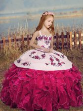 Great Floor Length Ball Gowns Sleeveless Hot Pink Pageant Gowns For Girls Lace Up