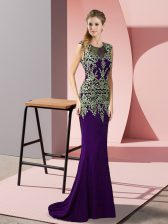 Decent Sweep Train Column/Sheath Homecoming Dress Purple Scoop Satin Sleeveless Zipper