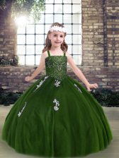  Floor Length Lace Up Little Girl Pageant Gowns Green for Party and Wedding Party with Appliques