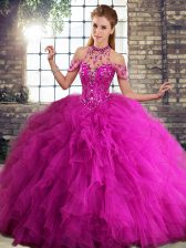 Elegant Sleeveless Lace Up Floor Length Beading and Ruffles Sweet 16 Dress