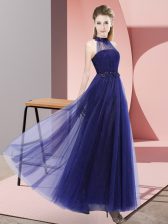 Delicate Purple Empire Beading and Appliques Dama Dress Lace Up Tulle Sleeveless Floor Length