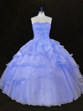  Sleeveless Lace Up Floor Length Ruffles and Hand Made Flower Vestidos de Quinceanera