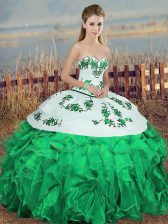 On Sale Organza Sleeveless Floor Length Sweet 16 Dress and Embroidery and Ruffles and Bowknot