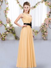  Orange Sleeveless Belt Floor Length Damas Dress