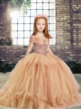 Unique Sleeveless Beading Lace Up High School Pageant Dress