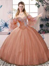  Tulle Sleeveless Floor Length Quinceanera Gown and Beading