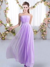 Custom Designed Lace Up Quinceanera Court of Honor Dress Lavender for Wedding Party with Beading Sweep Train