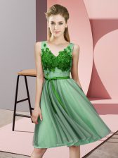  Knee Length Lace Up Dama Dress for Quinceanera Green for Wedding Party with Appliques