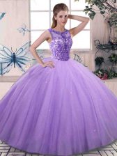 Fashionable Sleeveless Floor Length Beading Lace Up Sweet 16 Dress with Lavender