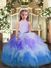  Tulle High-neck Sleeveless Backless Ruffles Little Girls Pageant Dress Wholesale in Multi-color