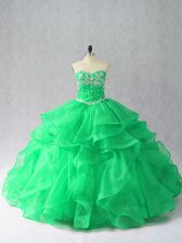 Flirting Green Sleeveless Beading and Ruffles Floor Length Quinceanera Gowns
