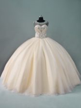 Custom Made Champagne Sleeveless Floor Length Beading Zipper Sweet 16 Dresses