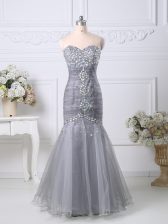Stunning Sleeveless Zipper Floor Length Beading and Ruching Homecoming Dress