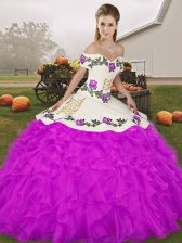 Hot Sale Floor Length Purple Quinceanera Dress Organza Sleeveless Embroidery and Ruffles