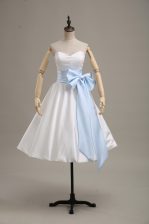 Admirable Satin Sweetheart Long Sleeves Lace Up Bowknot Prom Dresses in White