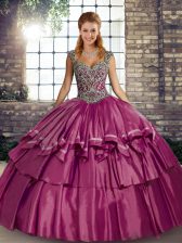  Ball Gowns Quinceanera Gowns Fuchsia Straps Taffeta Sleeveless Floor Length Lace Up