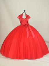  Ball Gowns Quinceanera Gowns Red Sweetheart Tulle Sleeveless Floor Length Lace Up