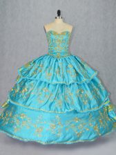  Baby Blue Sweetheart Lace Up Embroidery and Ruffled Layers Ball Gown Prom Dress Sleeveless