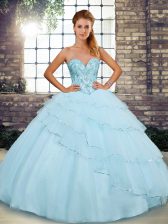 Sumptuous Beading and Ruffled Layers Sweet 16 Dresses Light Blue Lace Up Sleeveless Brush Train