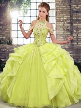 High Class Sleeveless Beading and Ruffles Lace Up Sweet 16 Dresses