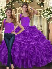 Best Selling Floor Length Lace Up Sweet 16 Dresses Purple for Military Ball and Sweet 16 and Quinceanera with Ruffles