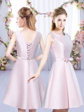 Fabulous Baby Pink Lace Up Scoop Bowknot Dama Dress Satin Sleeveless
