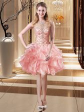  Mini Length Lace Up Homecoming Dress Pink for Prom and Party with Beading and Ruffles