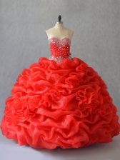 Noble Red Sleeveless Pick Ups and Hand Made Flower Floor Length Quinceanera Gown