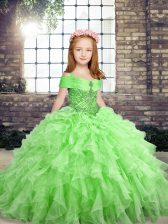  Straps Neckline Beading and Ruffles Evening Gowns Sleeveless Lace Up