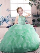  Sleeveless Zipper Floor Length Beading and Ruffles Little Girl Pageant Dress