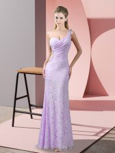 Simple Lace One Shoulder Sleeveless Criss Cross Beading and Lace Evening Dress in Lavender