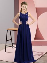  Navy Blue Sleeveless Beading and Appliques Floor Length Vestidos de Damas