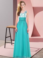 Top Selling Chiffon Sleeveless Floor Length Quinceanera Court of Honor Dress and Appliques