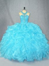  Sleeveless Beading and Ruffles Zipper Quince Ball Gowns