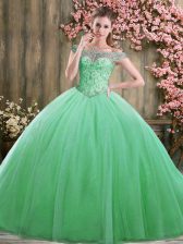 Romantic Green Off The Shoulder Lace Up Beading Vestidos de Quinceanera Sleeveless