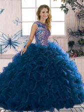  Organza Sleeveless Floor Length Quinceanera Dress and Beading and Ruffles