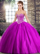 Exceptional Purple Sweetheart Lace Up Beading Quinceanera Gown Brush Train Sleeveless